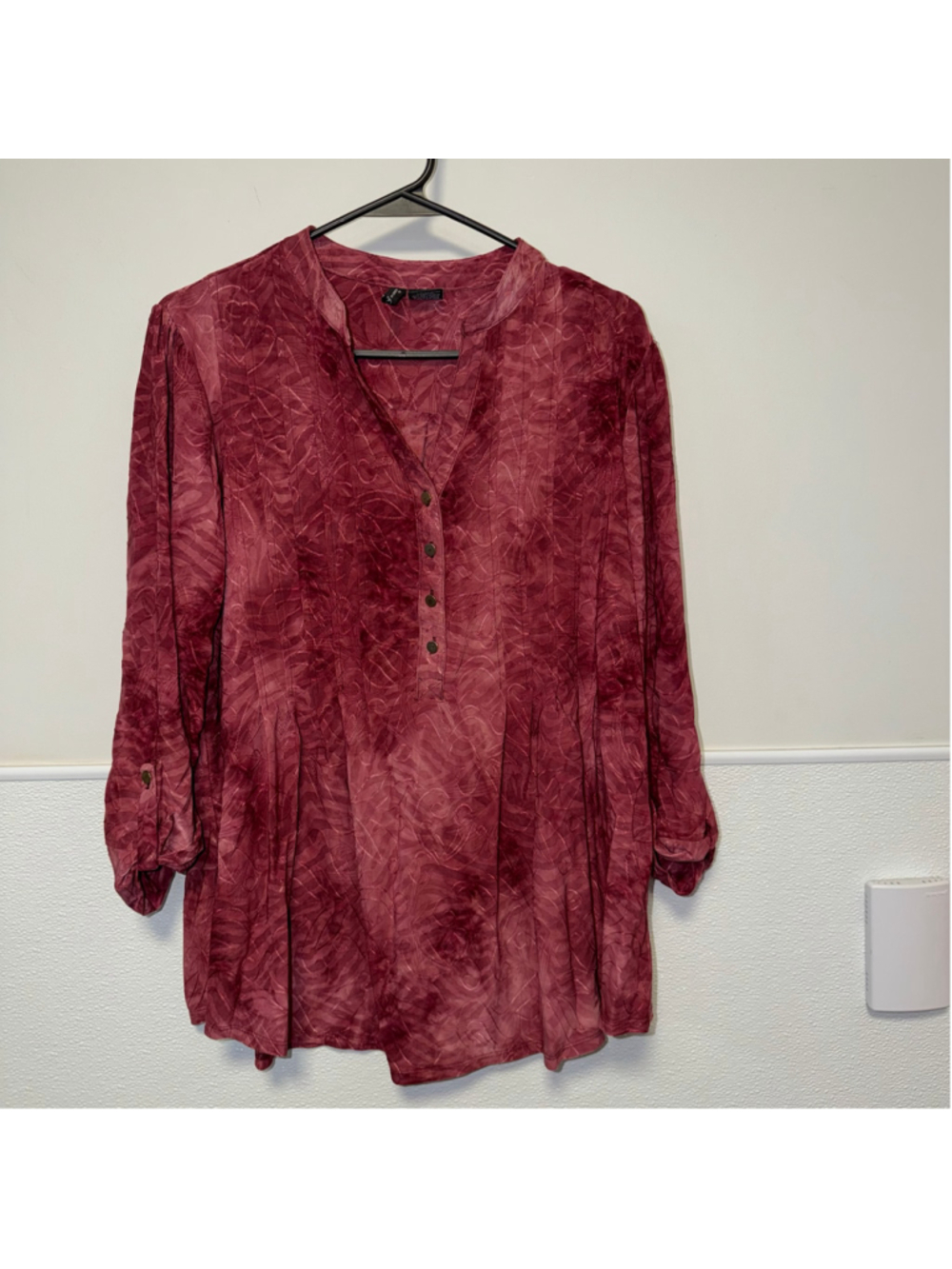 Women's New Directions Curvy Red Textured Blouse, Size 1X